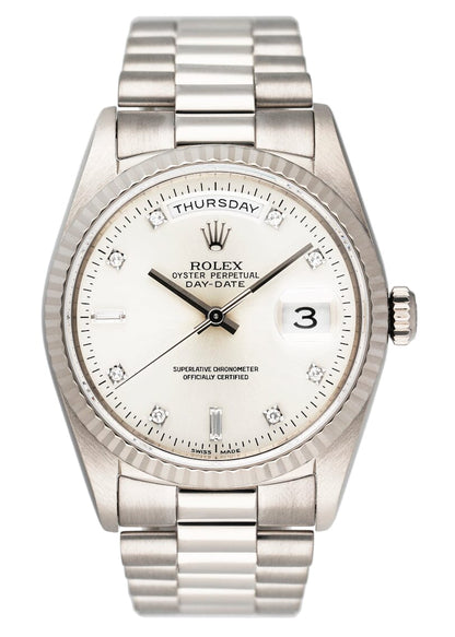 Rolex Day-Date 18239 18K White Gold Diamond Dial Mens Watch Box & Papers - Wristwatch