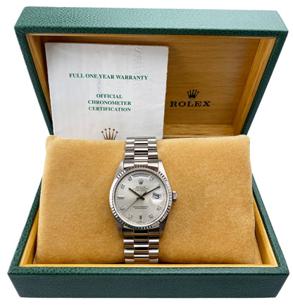 Rolex Day-Date 18239 18K White Gold Diamond Dial Mens Watch Box & Papers - Wristwatch