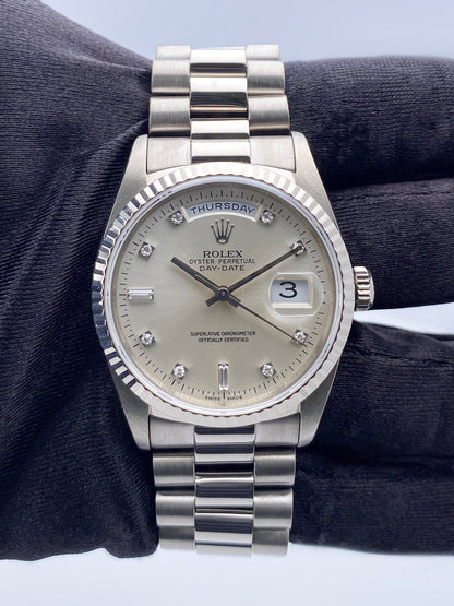 Rolex Day-Date 18239 18K White Gold Diamond Dial Mens Watch Box & Papers - Wristwatch