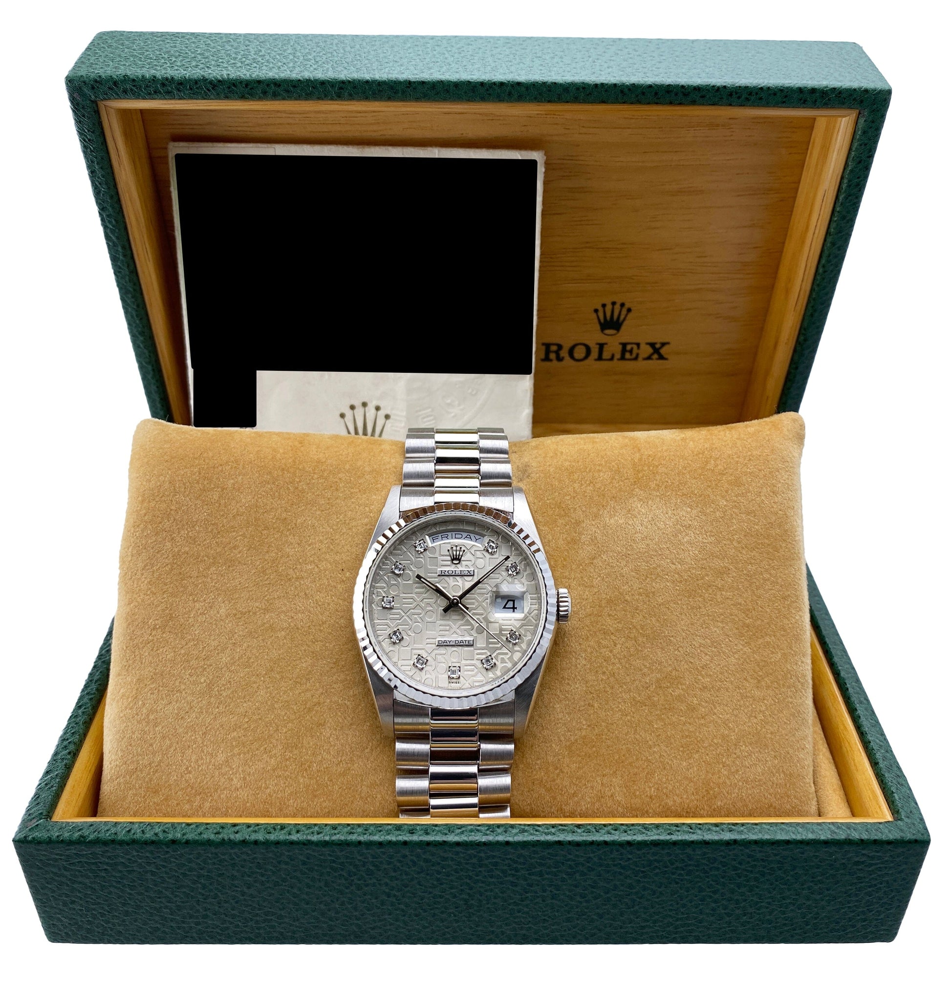 Rolex Day-Date 18239 Anniversary Diamond Dial Mens Watch Box Papers - Watches