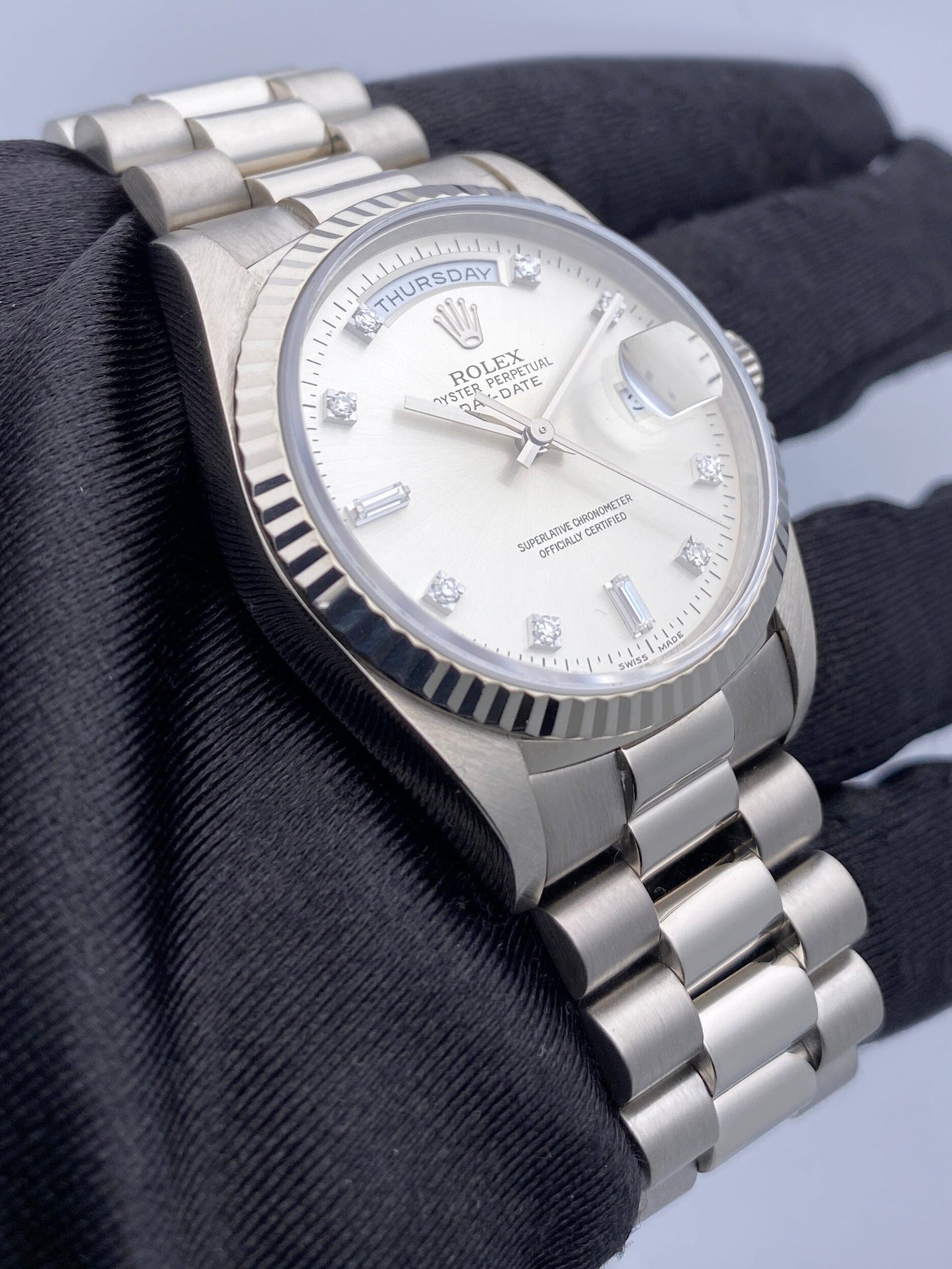 Rolex Day Date 18239 President 18K White Gold Diamond Dial Mens Watch - Watches