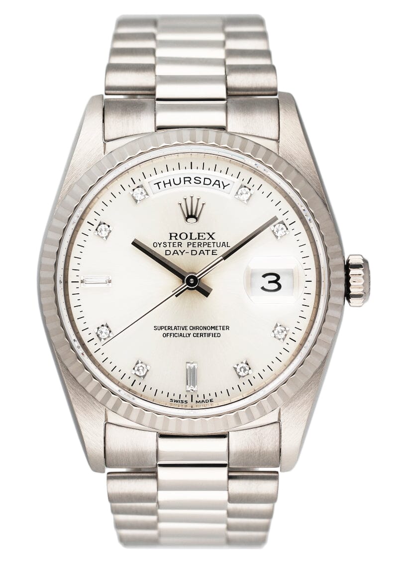 Rolex Day Date 18239 President 18K White Gold Diamond Dial Mens Watch - Watches