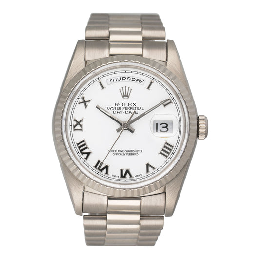 Rolex Day Date 18239 White Roman Dial Mens Watch With Box