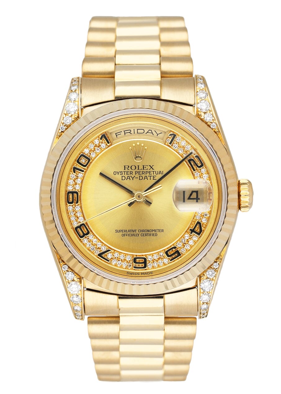 Chang Kame① Rolex Day-Date 18338 Diamond 18K Yellow Gold Mens Watch