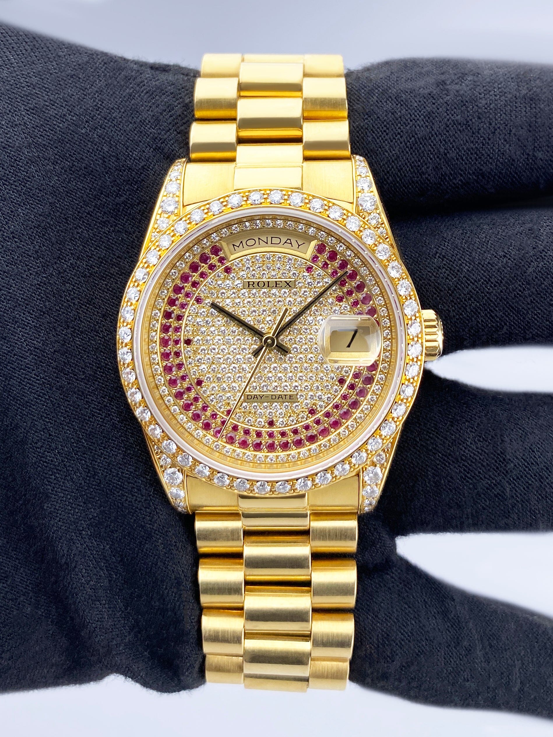 Ruby Day！ Rolex Day Date 18388 Diamond Ruby Pave Dial Mens Watch – Phigora
