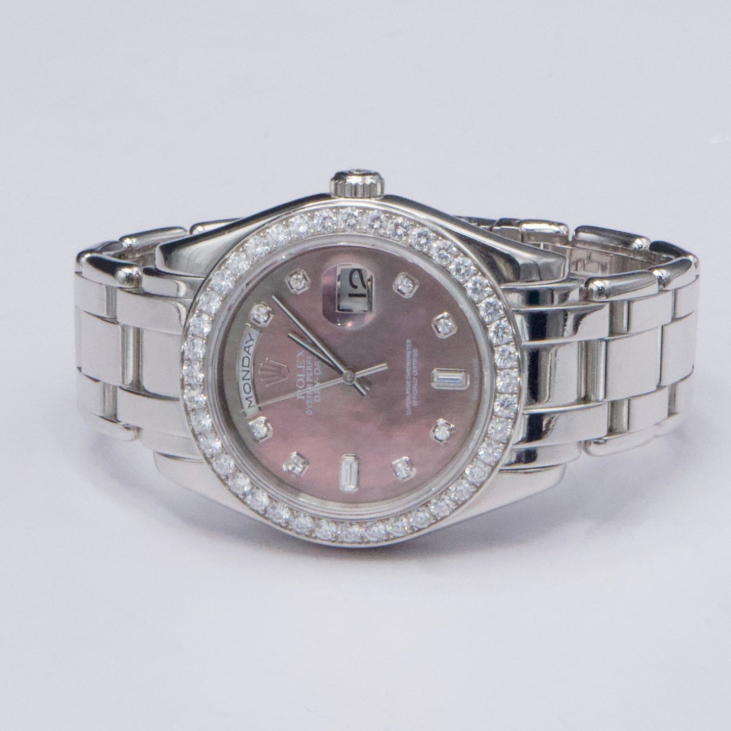 Rolex Day Date 18946 Diamond MOP Dial Platinum Watch - Watches