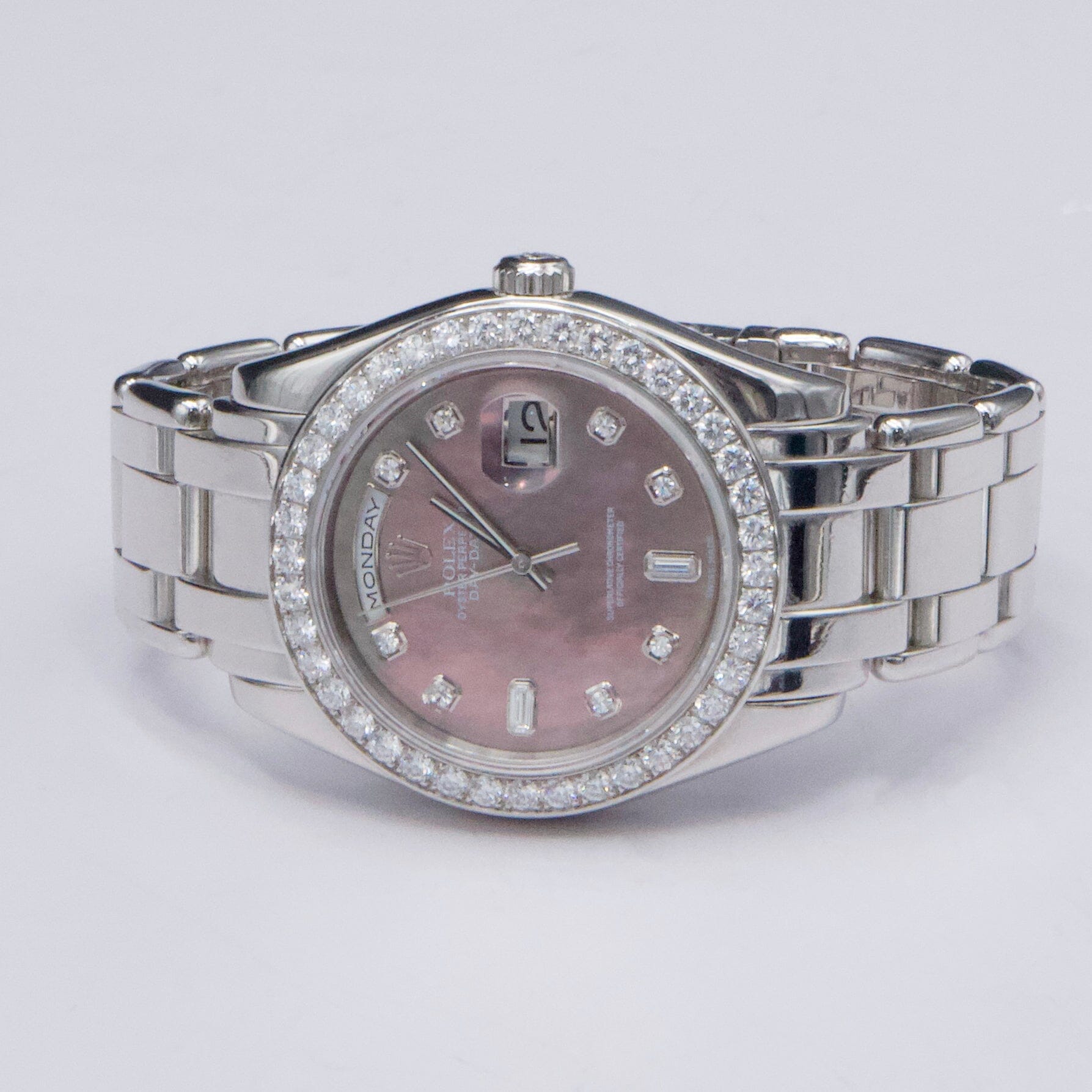 Rolex Day Date 18946 Diamond MOP Dial Platinum Watch - Watches