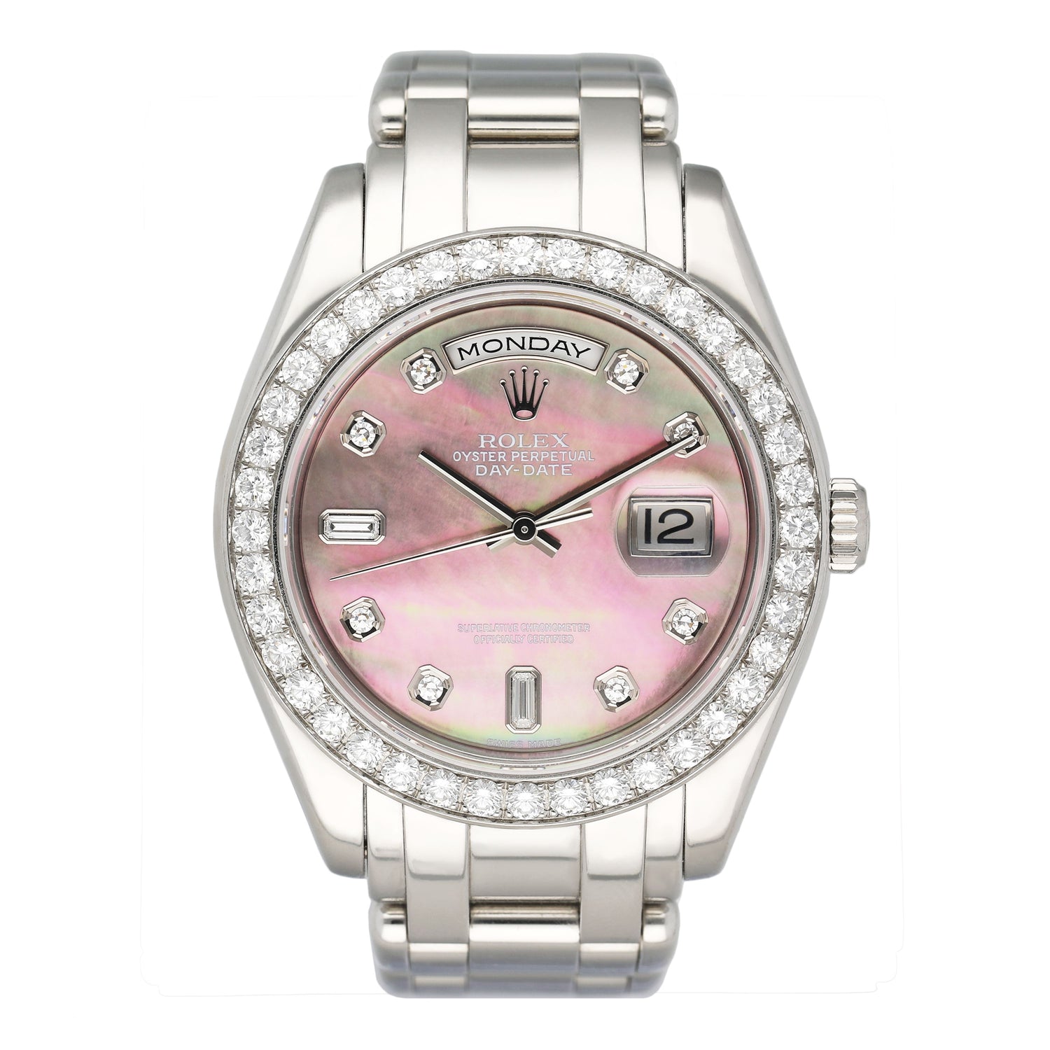 Rolex Day Date 18946 Diamond MOP Dial Platinum Watch - Watches