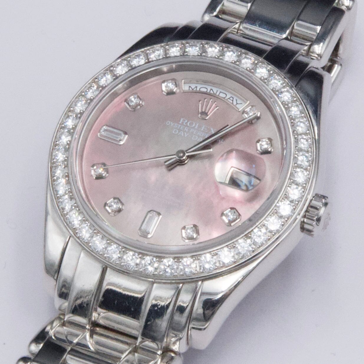 Rolex Day Date 18946 Diamond MOP Dial Platinum Watch - Watches