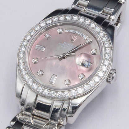 Rolex Day Date 18946 Diamond MOP Dial Platinum Watch - Watches