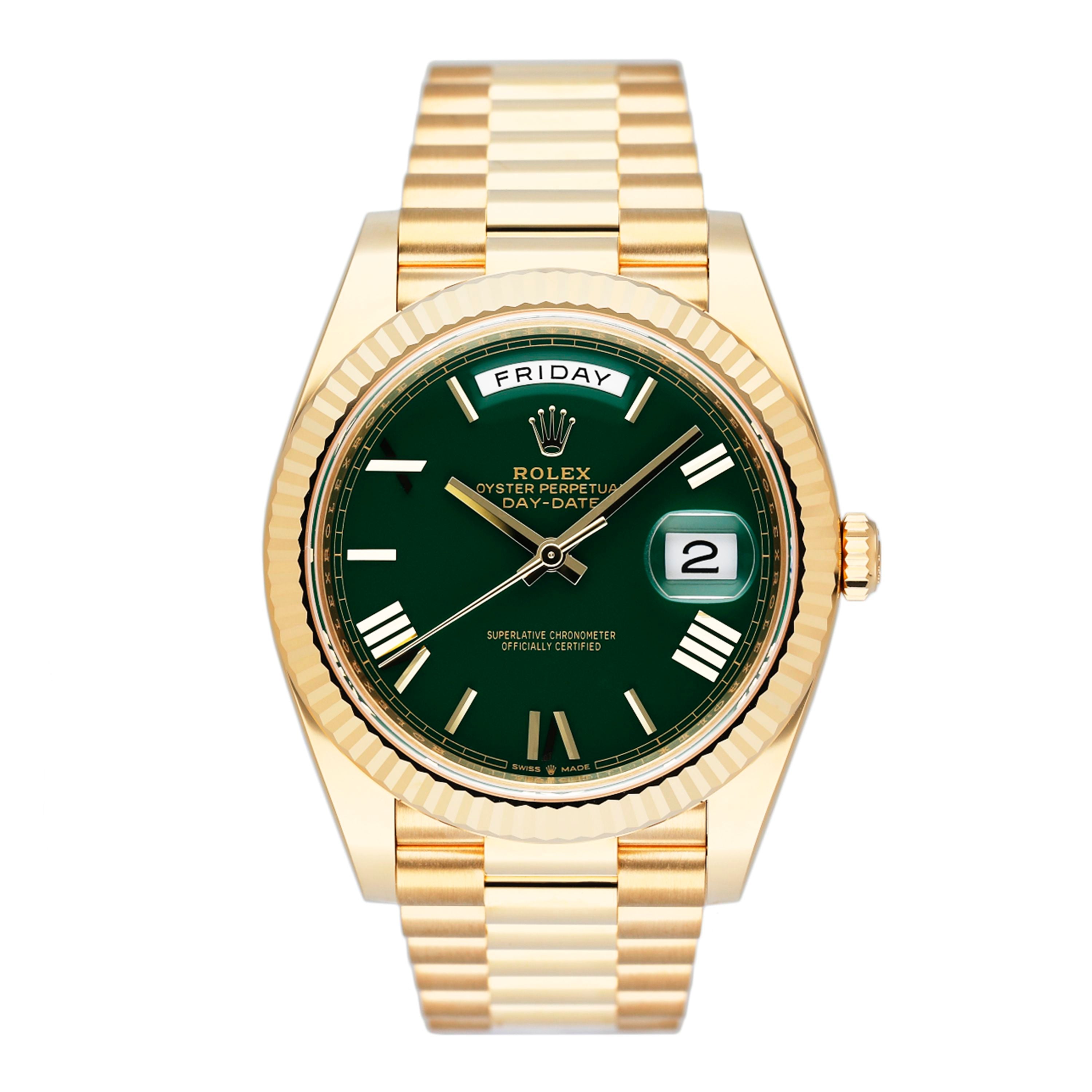 Rolex Day-Date 228238 Green Dial 18K Yellow Gold Mens Watch Box