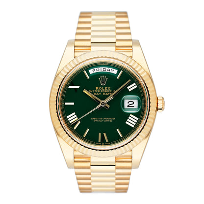 Rolex Day-Date 228238 Green Dial 18K Yellow Gold Mens Watch Box Papers