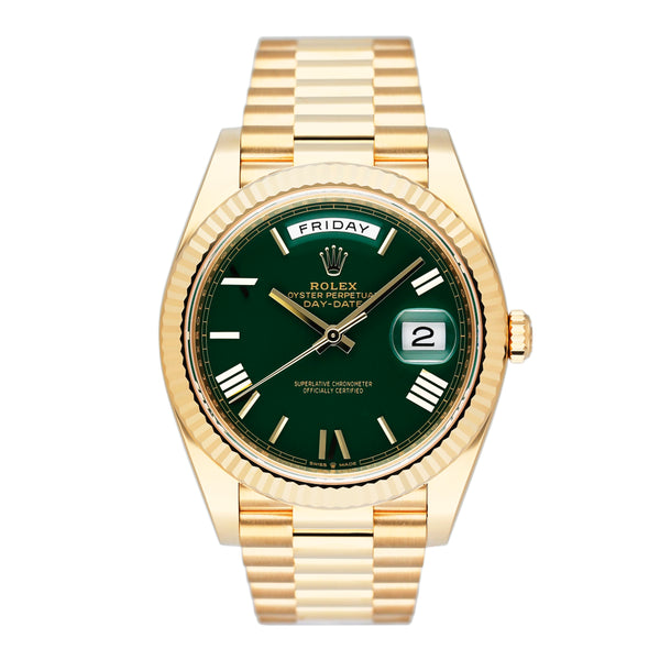 Rolex Day-Date 228238 Green Dial 18K Yellow Gold Mens Watch Box