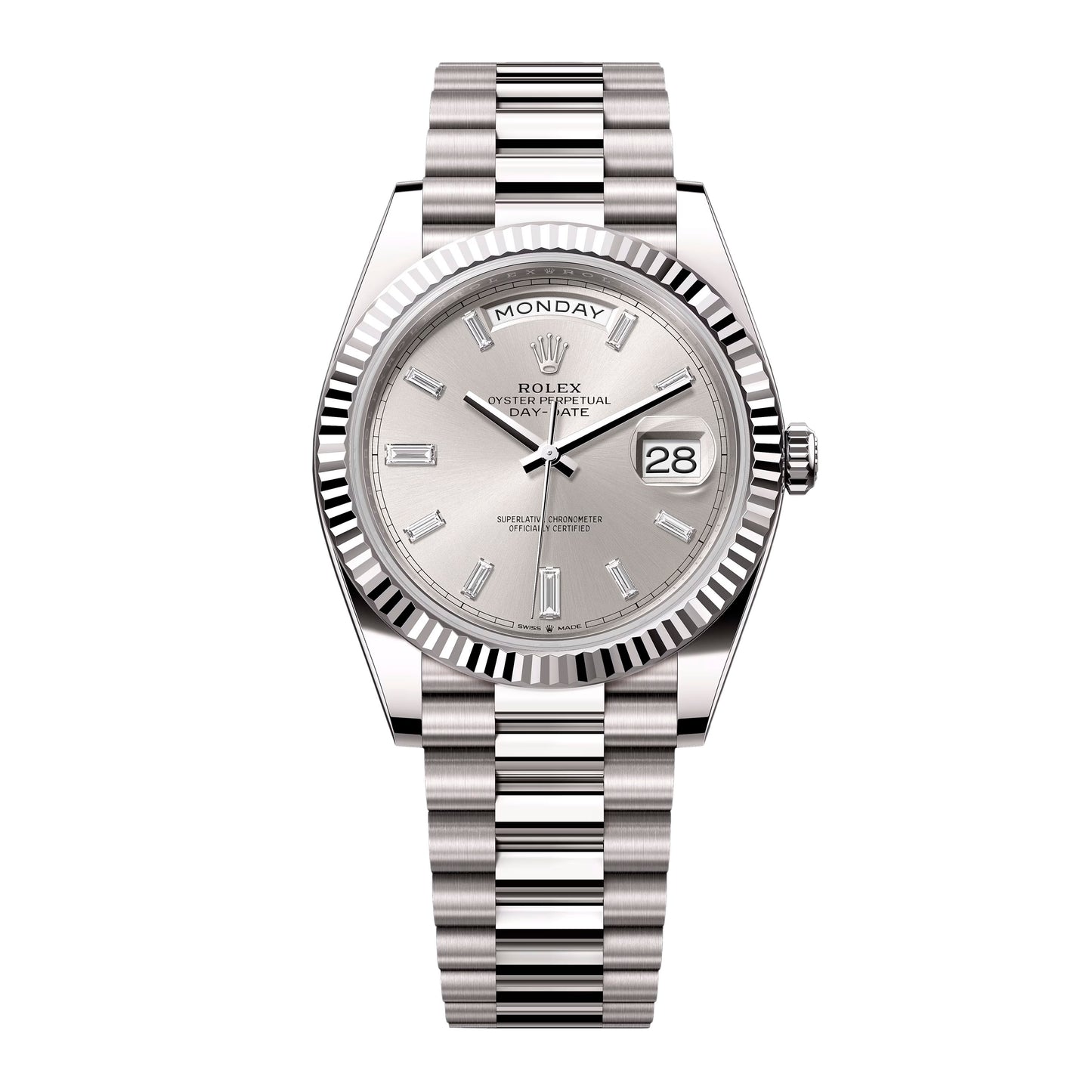 Rolex Day-Date 228239 Diamond Silver Dial Mens Watch Box Papers