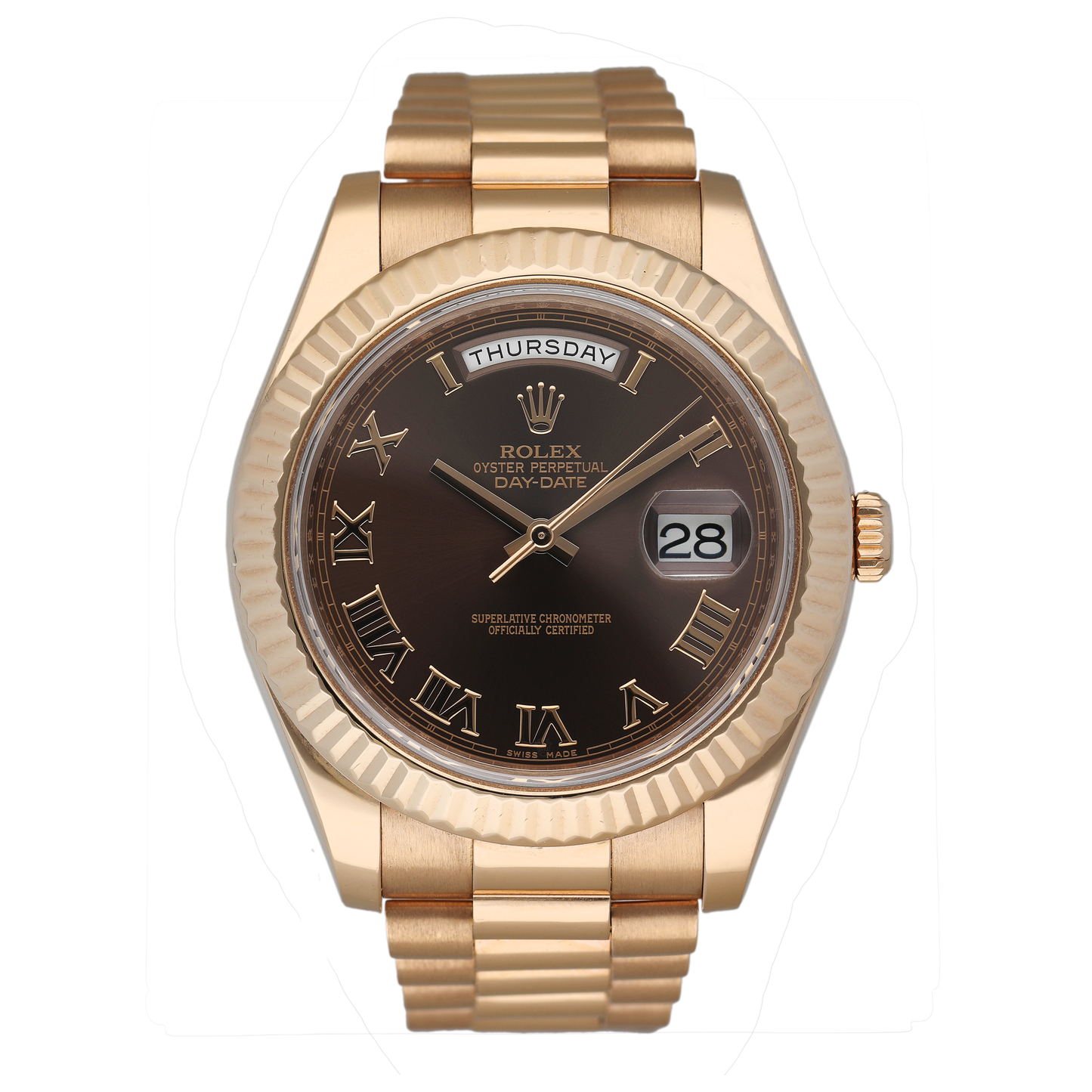 Rolex Day Date 41 218235 Chocolate Dial 18k Rose Gold Mens Watch Box Papers - Watches