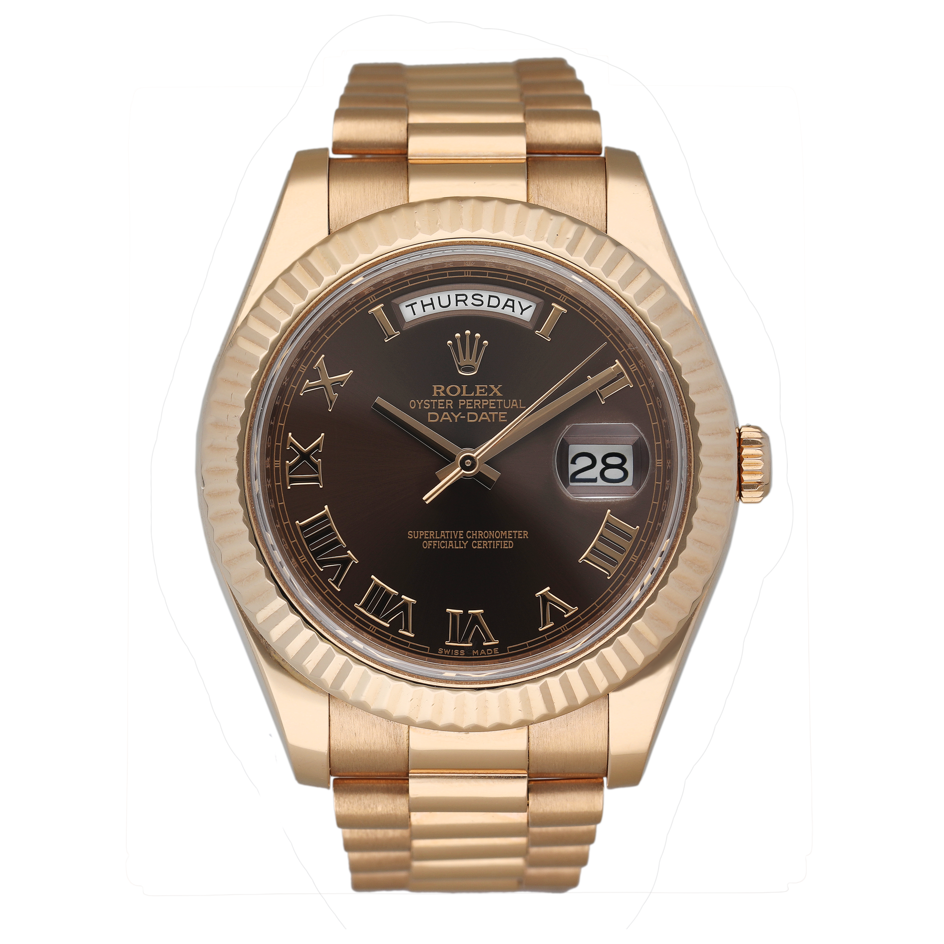 Rolex Day Date 41 218235 Chocolate Dial 18k Rose Gold Mens Watch Box Papers - Watches