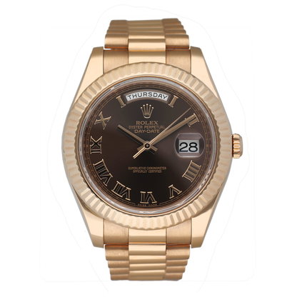 Rolex Day Date 41 218235 Chocolate Dial 18k Rose Gold Mens Watch Box Papers - Watches