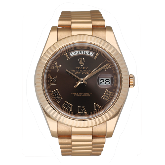 Rolex Day Date 41 218235 Chocolate Dial 18k Rose Gold Mens Watch Box Papers - Watches