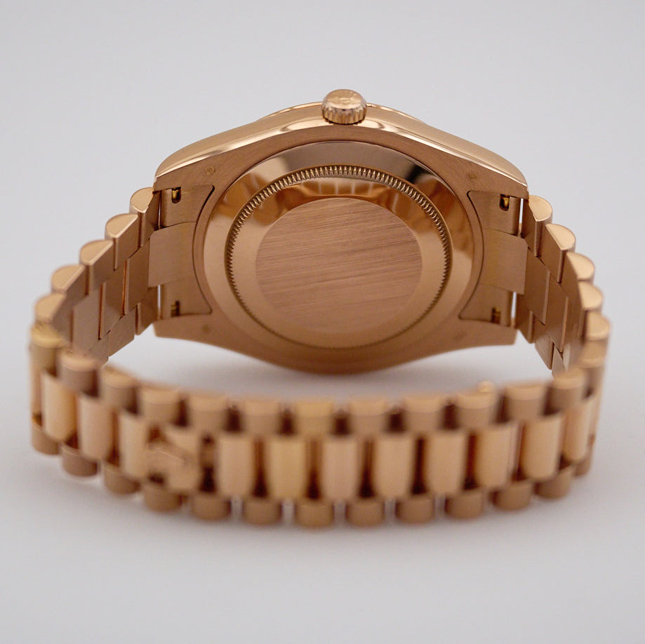 Rolex Day Date 41 218235 Chocolate Dial 18k Rose Gold Mens Watch Box Papers - Watches