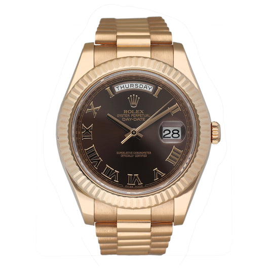 Rolex Day Date 41 218235 Chocolate Dial 18k Rose Gold Mens Watch Box Papers - Watches