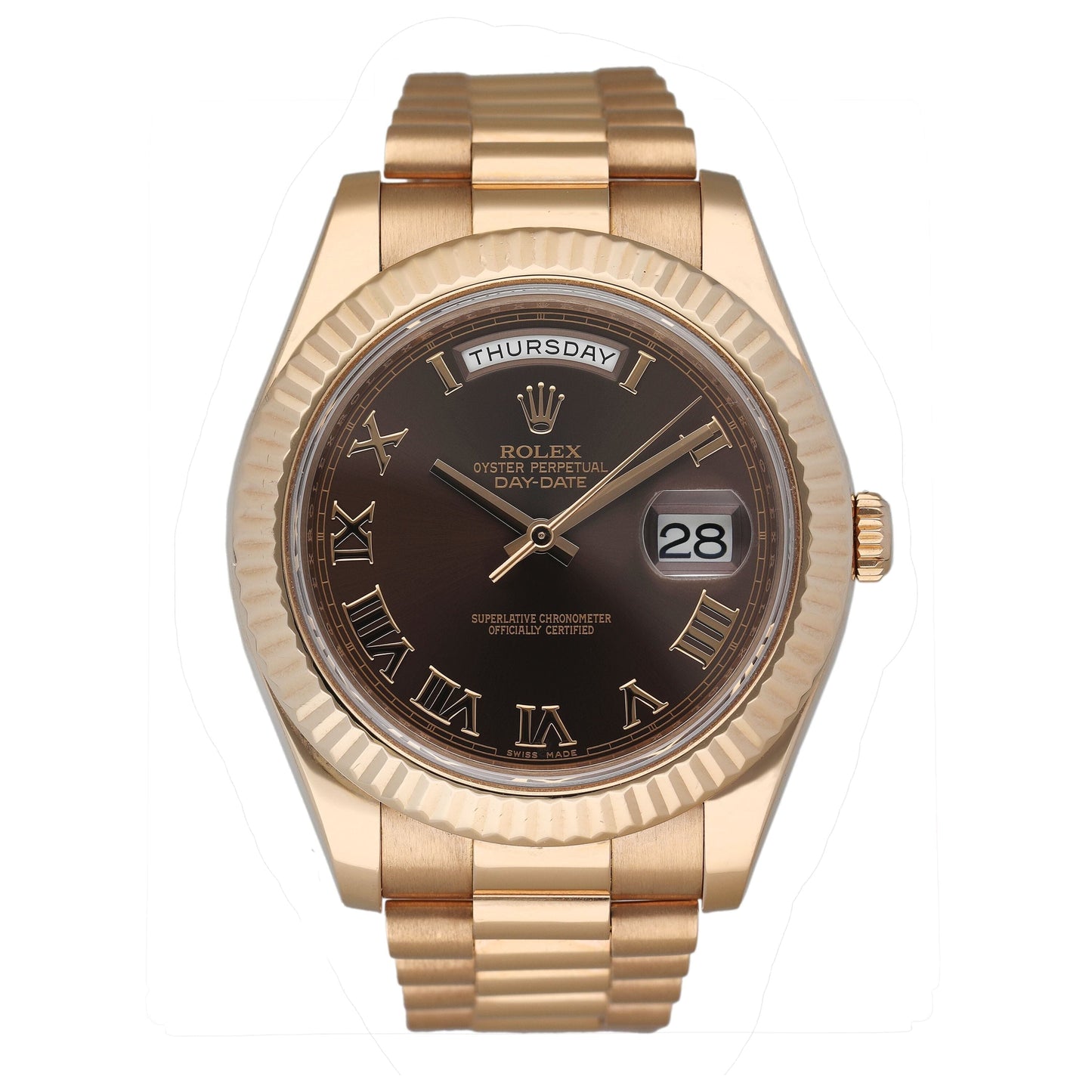 Rolex Day Date 41 218235 Chocolate Dial 18k Rose Gold Mens Watch Box Papers - Watches