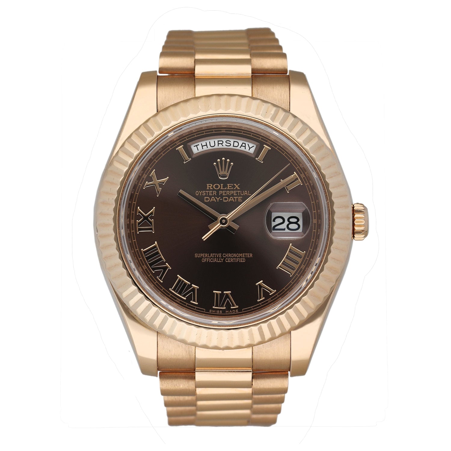 Rolex Day Date 41 218235 Chocolate Dial 18k Rose Gold Mens Watch Box Papers - Watches