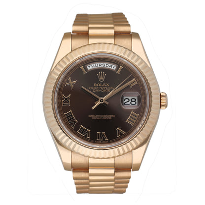 Rolex Day Date 41 218235 Chocolate Dial 18k Rose Gold Mens Watch Box Papers - Watches