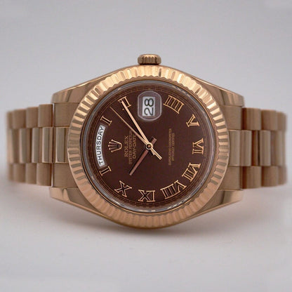 Rolex Day Date 41 218235 Chocolate Dial 18k Rose Gold Mens Watch Box Papers - Watches