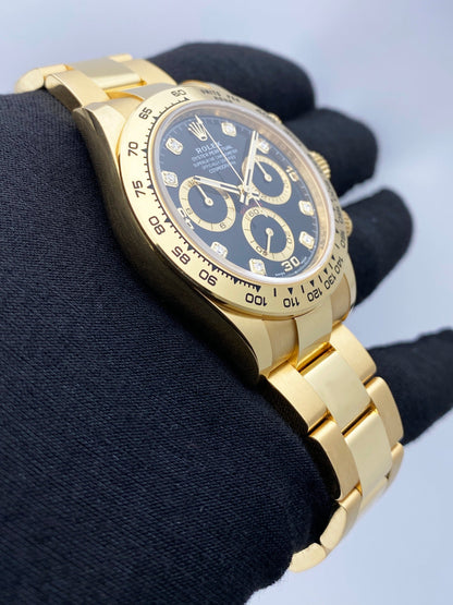 Rolex Daytona 116508 Diamond Black Dial Mens Watch Box Papers - Watches
