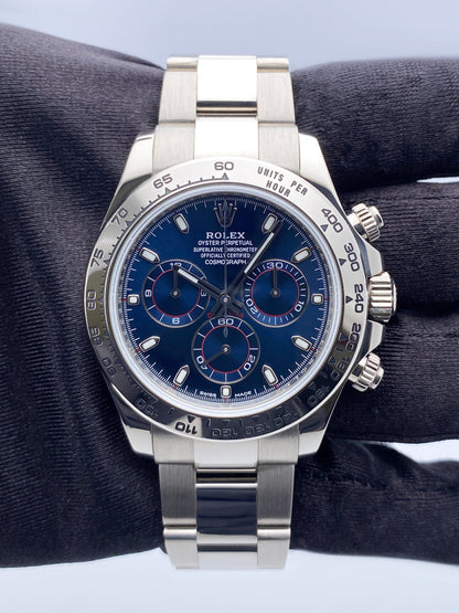 Rolex Daytona 116509 Blue Dial 18K White Gold Mens Watch Box Papers - Watches