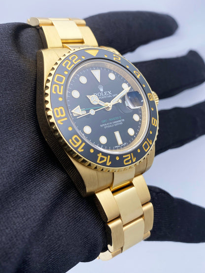 Rolex GMT-Master II 116718LN Black Dial Yellow Gold Mens Watch Box Papers - Watches