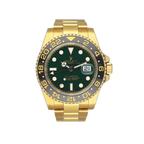 Rolex GMT-Master II 116718LN Green Dial Yellow Gold Mens Watch Box