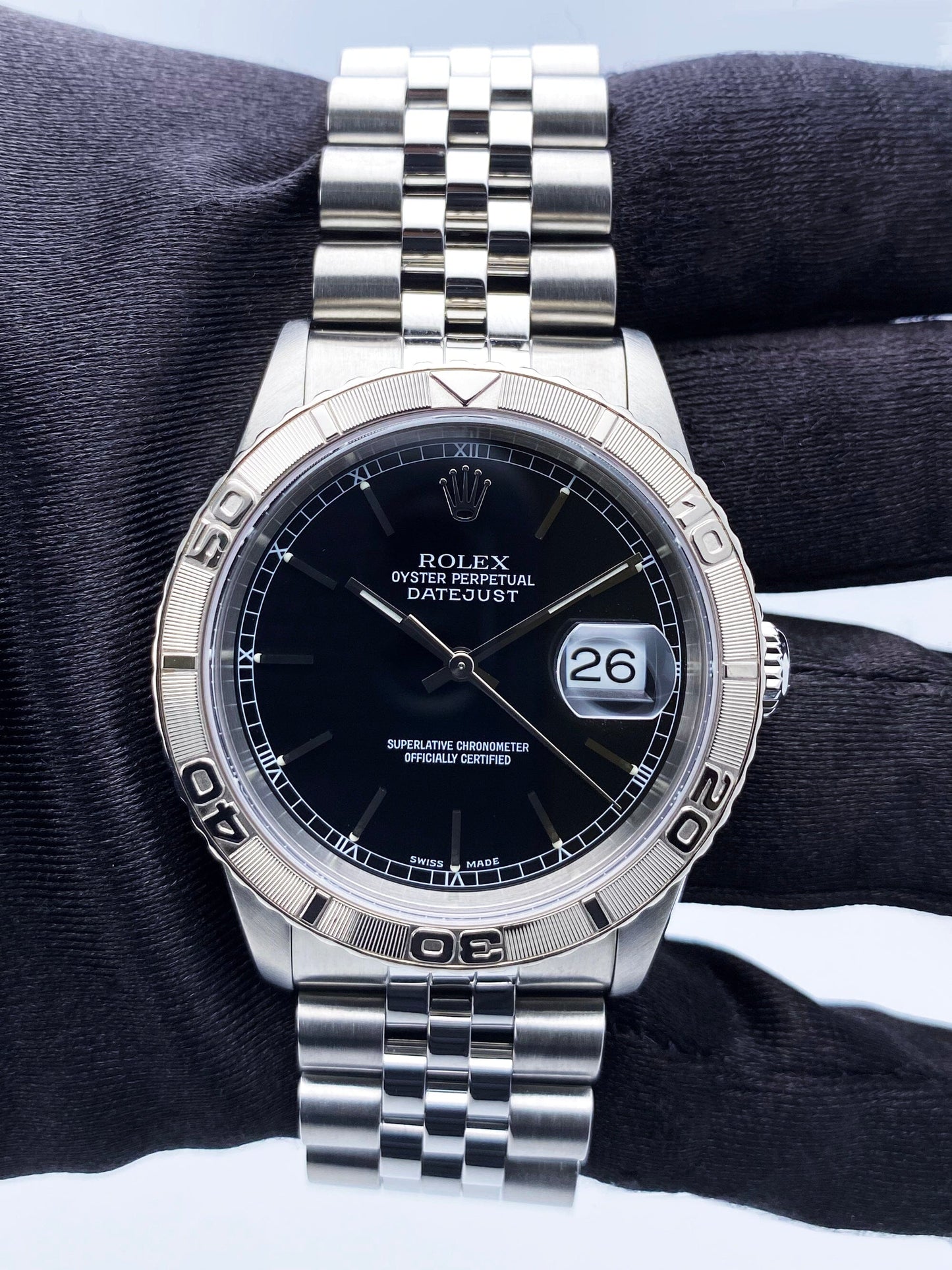 Rolex Oyster Datejust Turn-O-Graph 16264 Black Dial Mens Watch