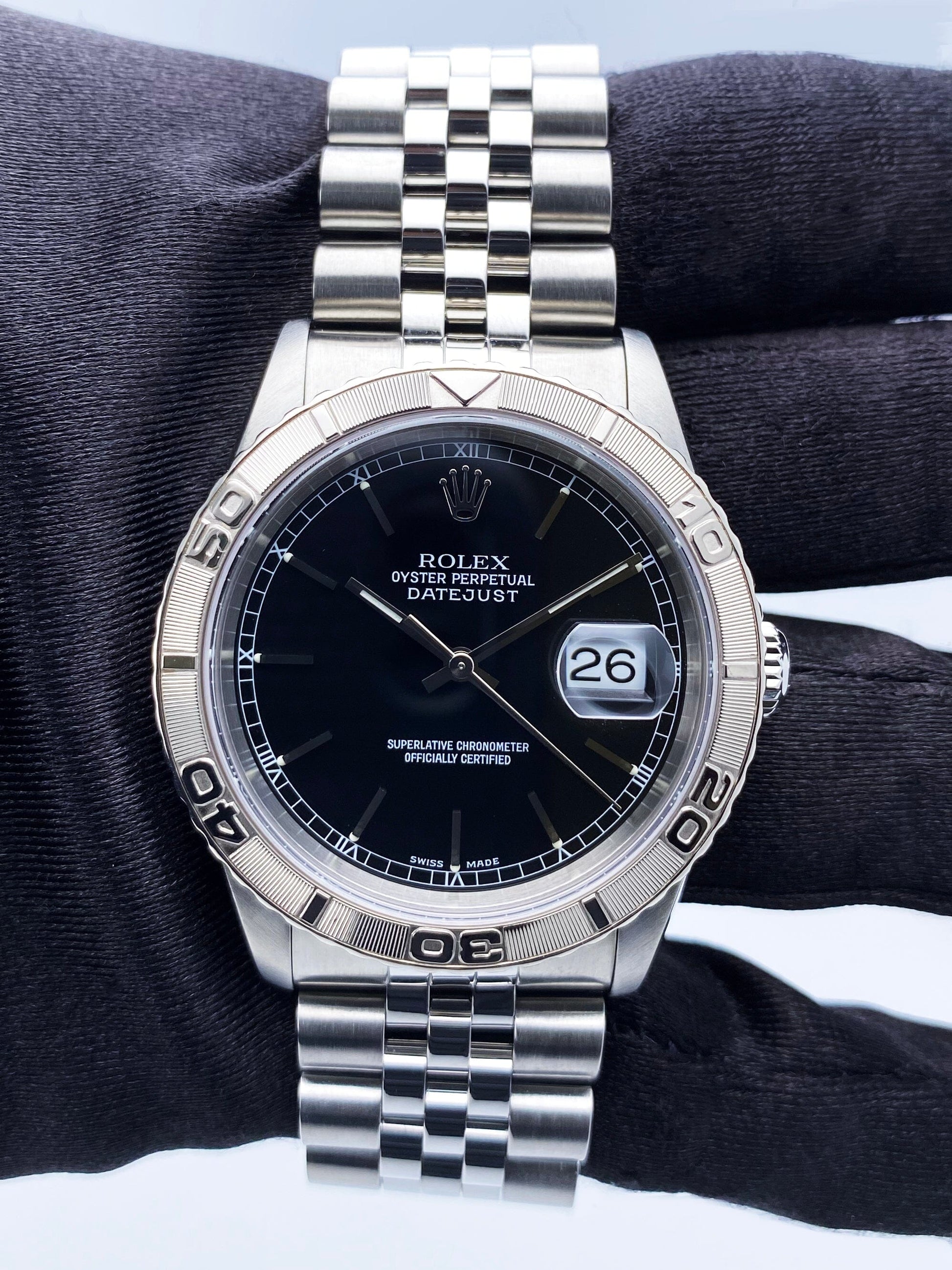 Rolex Oyster Datejust Turn-O-Graph 16264 Black Dial Mens Watch