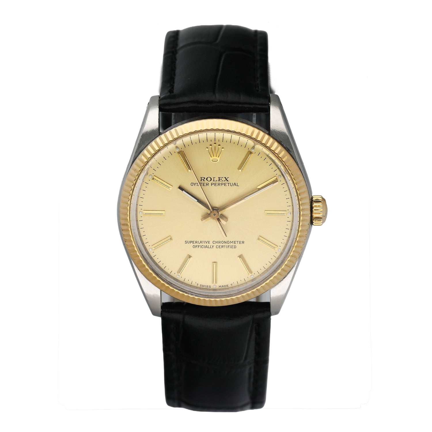Rolex Oyster Perpetual 1005/3 Champagne Dial Mens Watch Box Papers - Watches