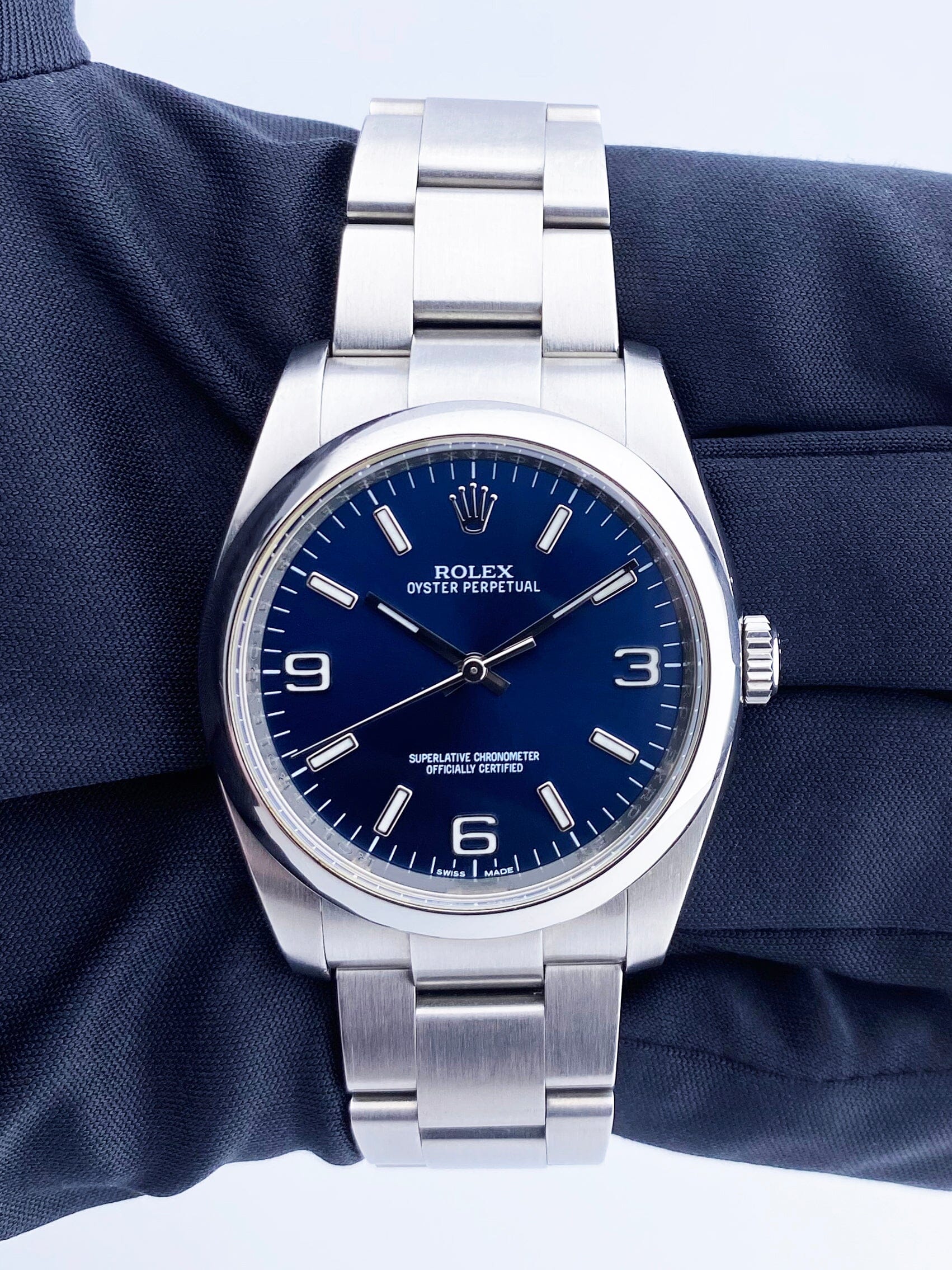 Rolex Oyster Perpetual 116000 Blue Dial Steel Mens Watch Box Papers - Wristwatch