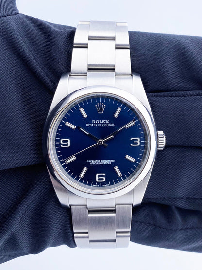 Rolex Oyster Perpetual 116000 Blue Dial Steel Mens Watch Box Papers - Wristwatch