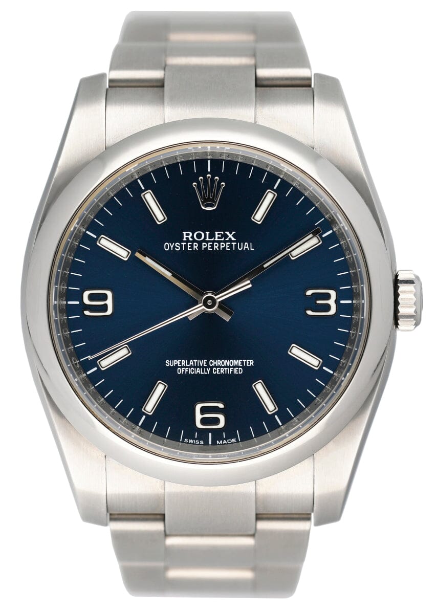 Rolex Oyster Perpetual 116000 Blue Dial Steel Mens Watch Box Papers - Wristwatch