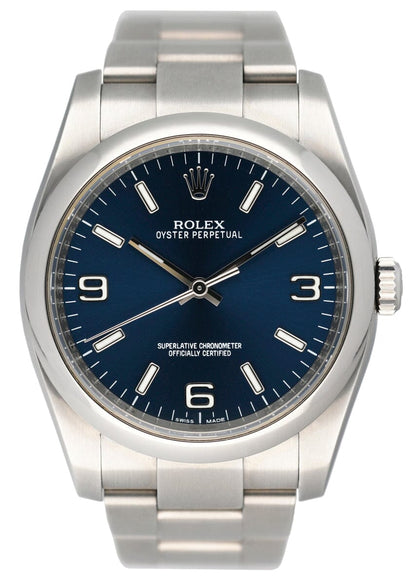Rolex Oyster Perpetual 116000 Blue Dial Steel Mens Watch Box Papers - Wristwatch