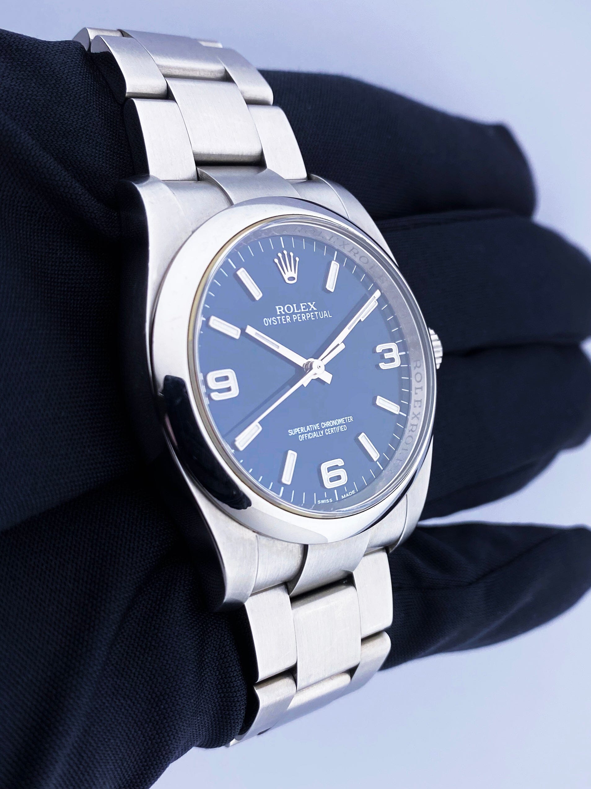 Rolex Oyster Perpetual 116000 Blue Dial Steel Mens Watch Box Papers - Wristwatch