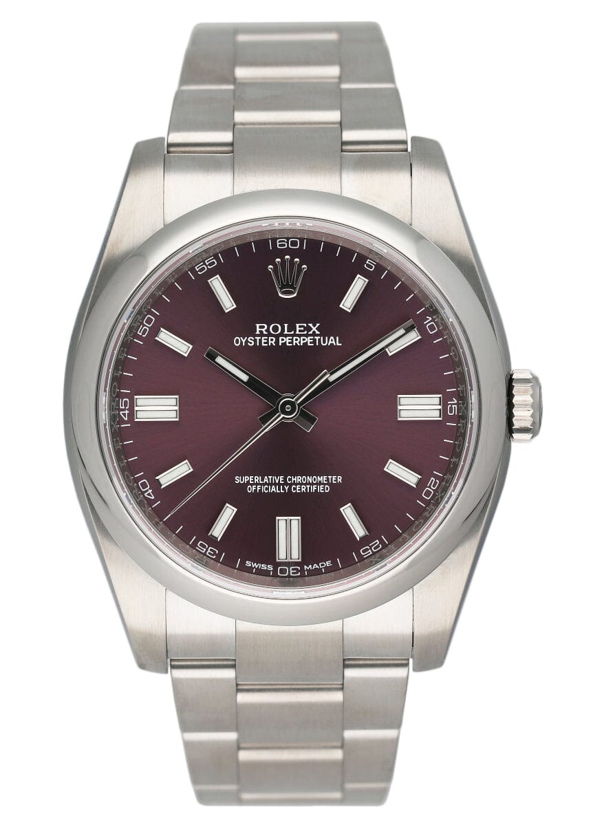 Rolex Oyster Perpetual 116000 Grape Dial Steel Mens Watch Box Papers - Virtual