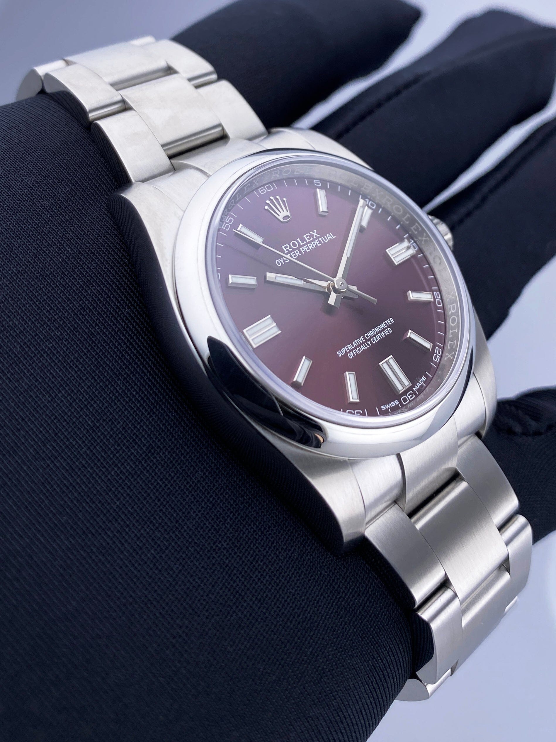 Rolex Oyster Perpetual 116000 Grape Dial Steel Mens Watch Box Papers - Virtual