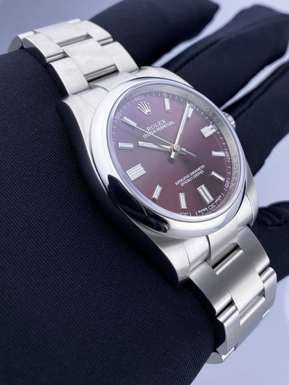 Rolex Oyster Perpetual 116000 Grape Dial Steel Mens Watch Box Papers - Virtual