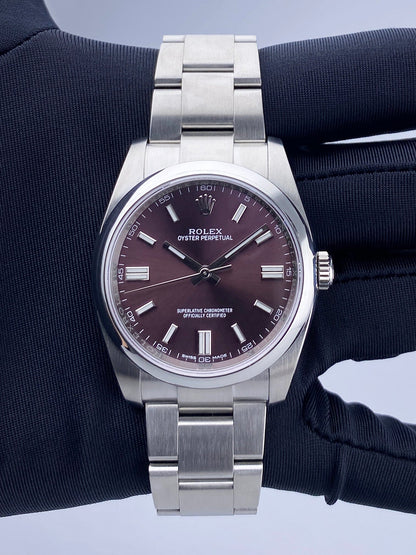Rolex Oyster Perpetual 116000 Grape Dial Steel Mens Watch Box Papers - Virtual