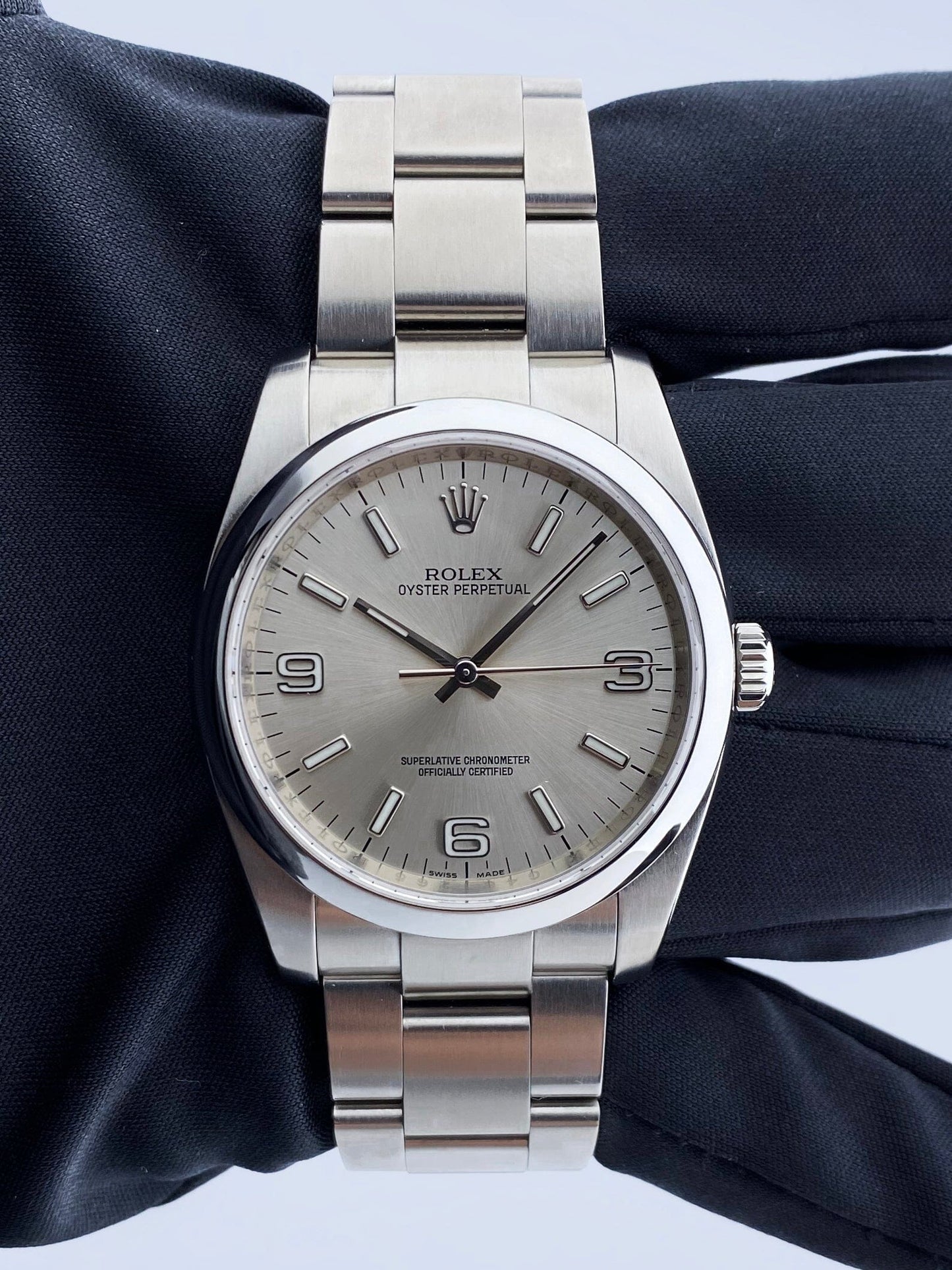 Rolex Oyster Perpetual 116000 Silver Dial Steel Mens Watch Box Papers - Wristwatch