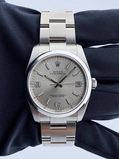 Rolex Oyster Perpetual 116000 Silver Dial Steel Mens Watch Box Papers - Wristwatch