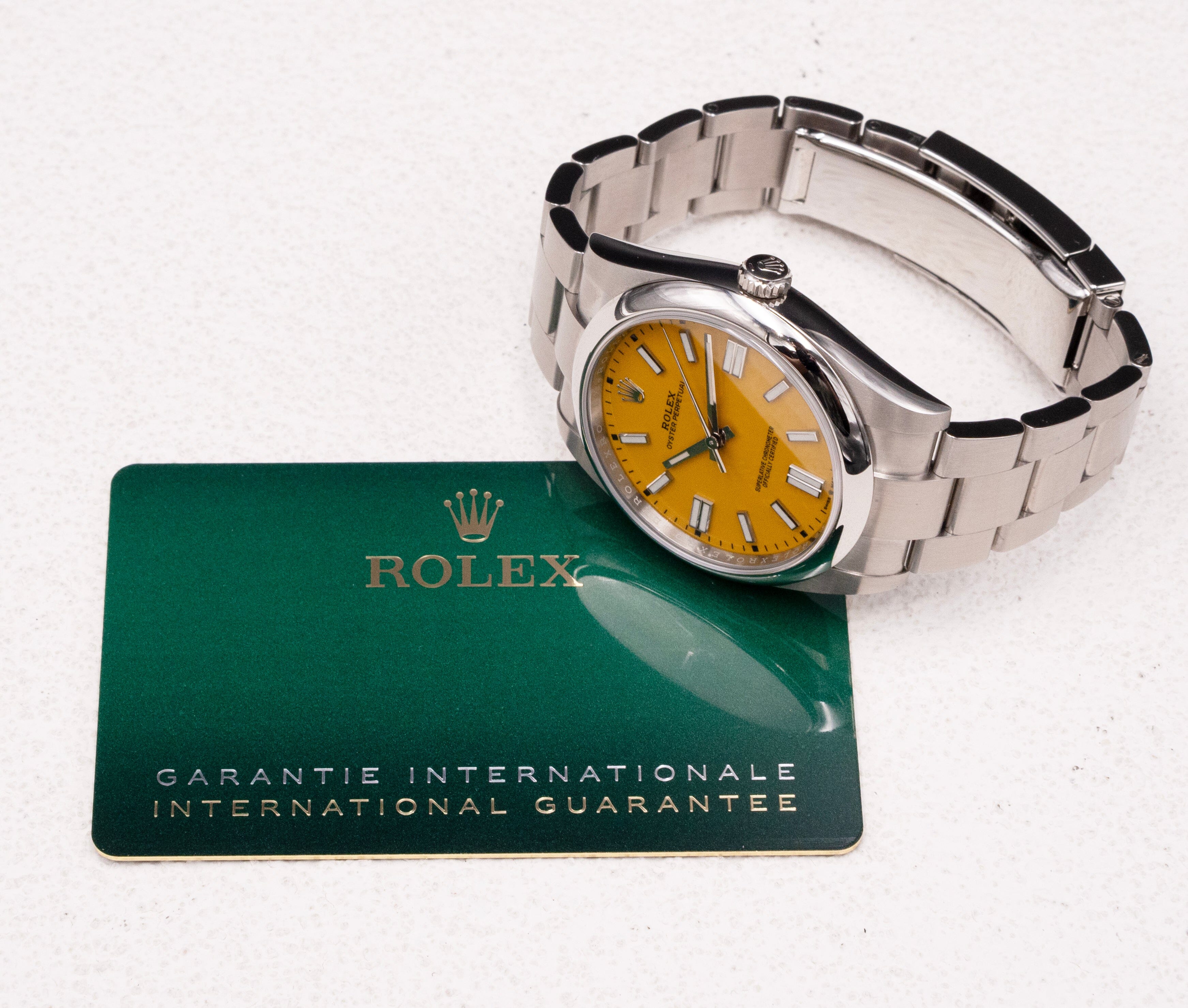 Rolex Oyster Perpetual 124300 Yellow Dial Mens Watch Box – Phigora