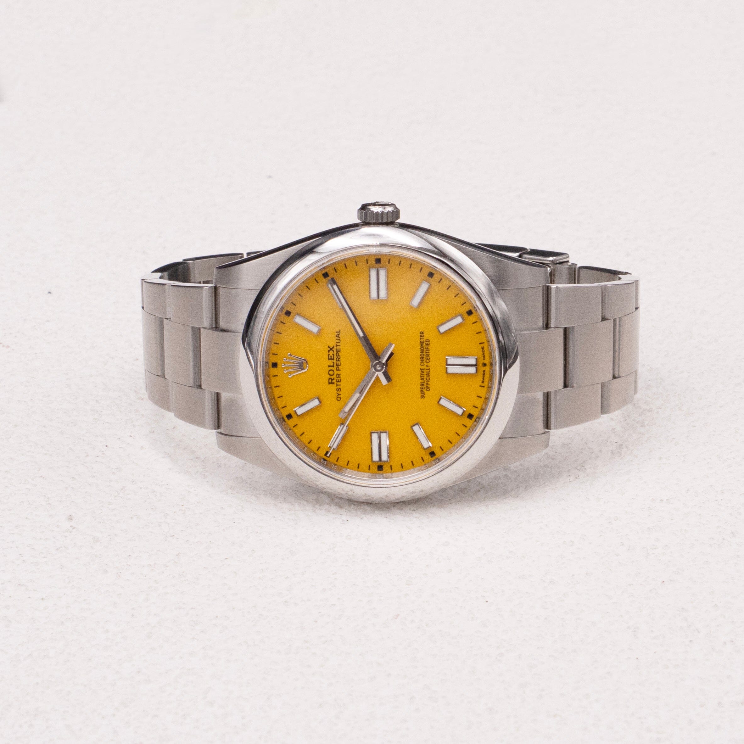 Rolex Oyster Perpetual 124300 Yellow Dial Mens Watch Box & Papers