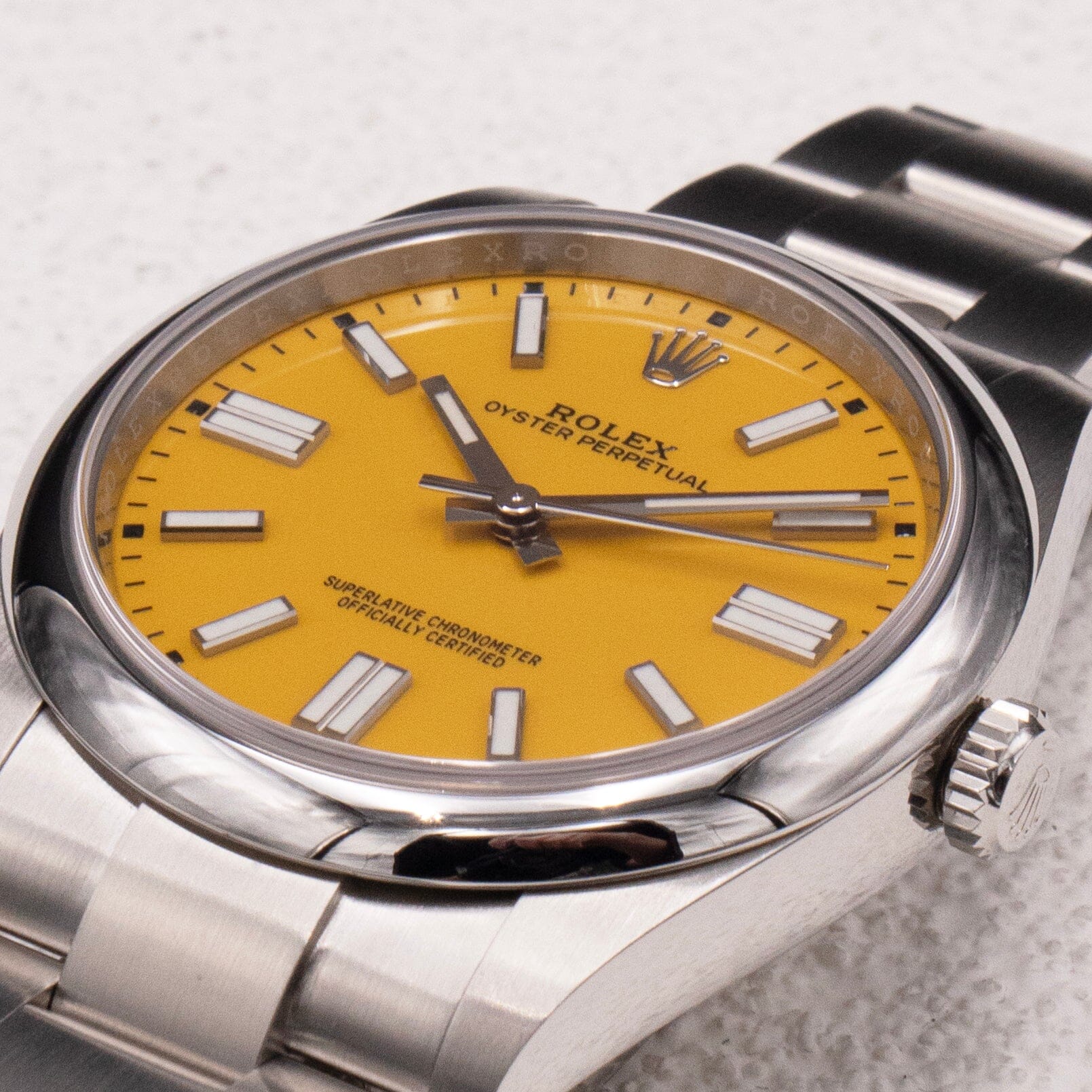 Rolex Oyster Perpetual 124300 Yellow Dial Mens Watch Box & Papers