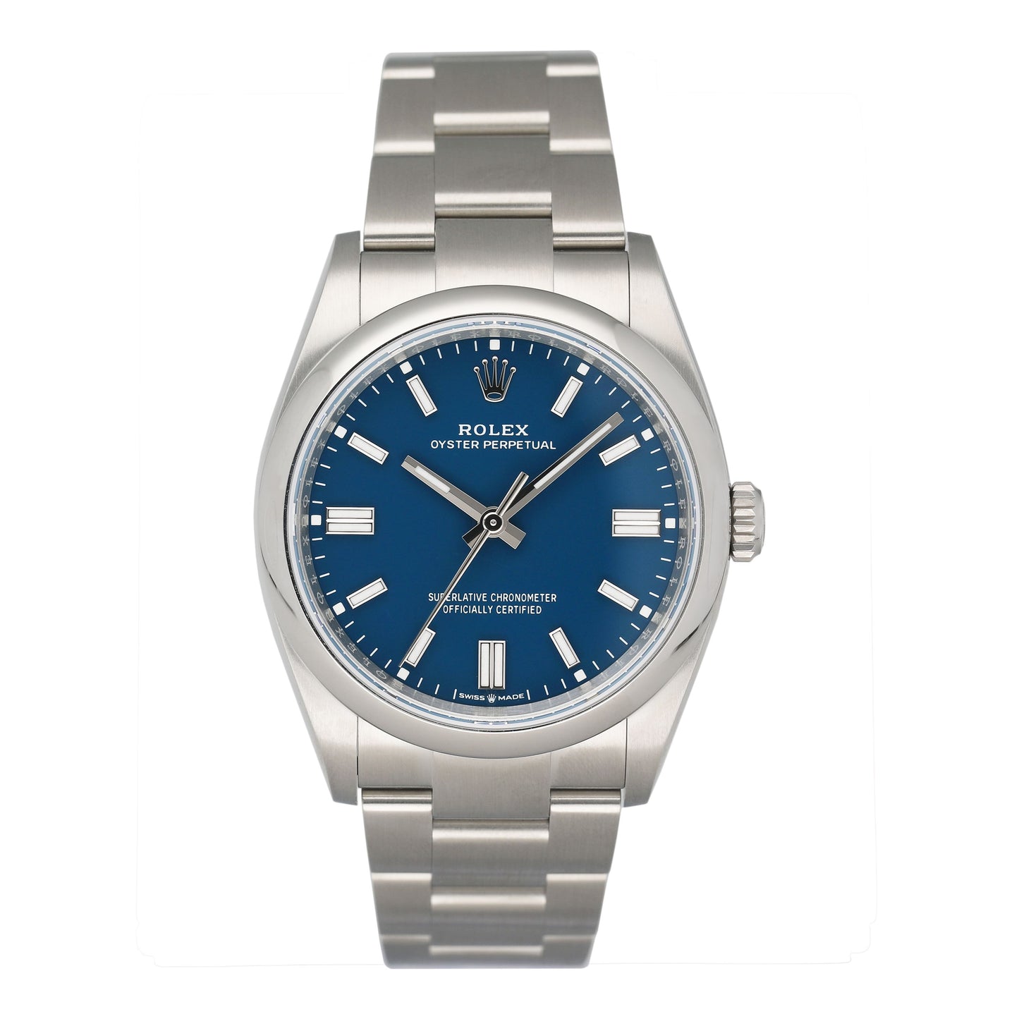 Rolex Oyster Perpetual 126000 Med Blue Dial Mens Watch Box Papers